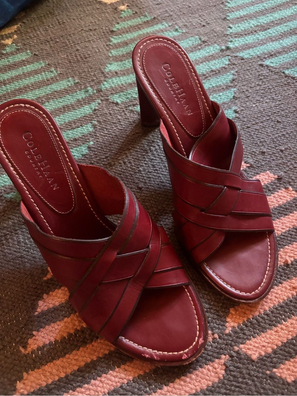 Vintage Cole Haan Country Red Leather Woven Mule Sandals | 8 - Picture 3 of 5